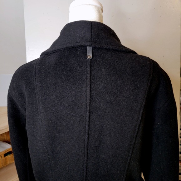Mackage Nori 2-in-1 Black Wool Cashmere Double Collar Wrap Coat Leather Belt Zip - Picture 12 of 16